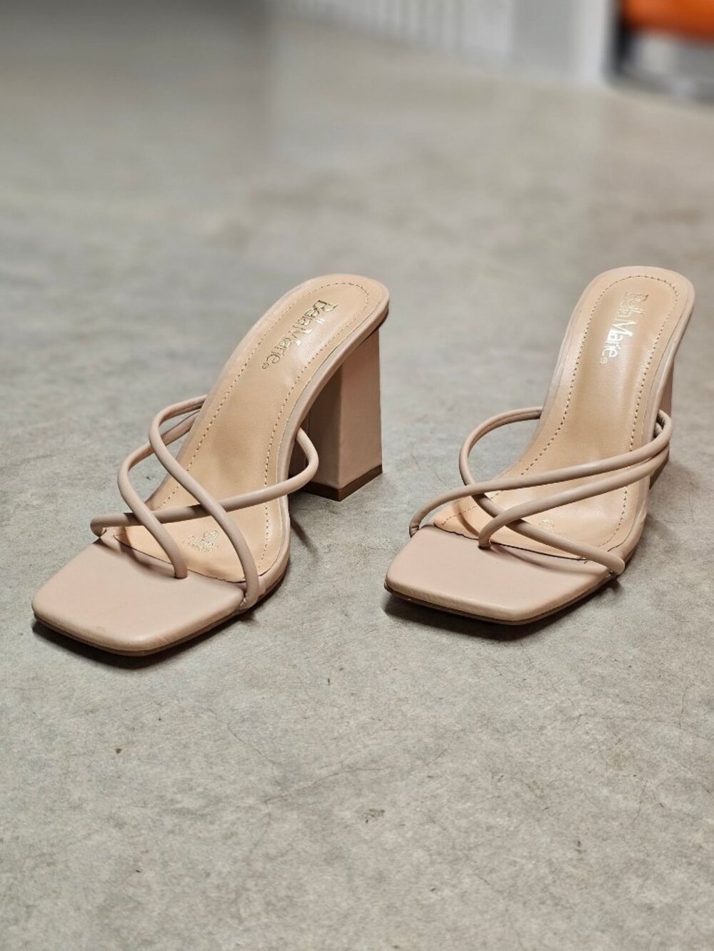 Strappy Nude Block Heel Sandals For Women Square Toe Slip-On Design - Picture 12 of 13